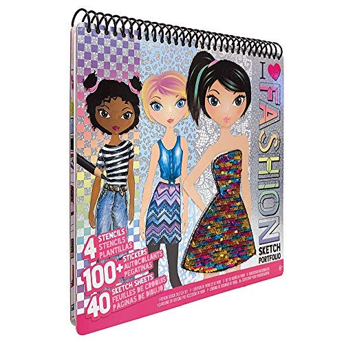 Fashion Angels Fashion Design Sketch Portfolio - Sketch Book for Beginners, Sketch Pad with Stencils and Stickers for Kids 6 and Up, Brown(Covers May Vary)