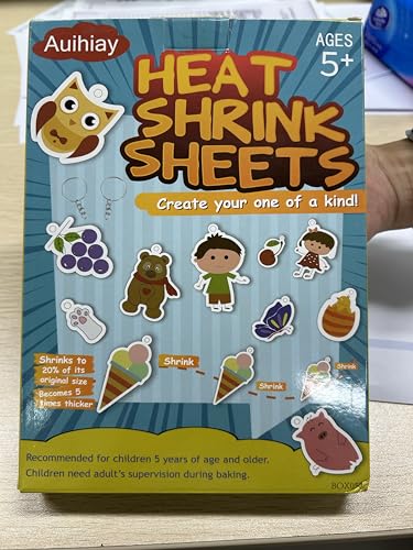 Auihiay 145 Pieces Shrink Plastic Sheet Kit Include 20 PCS Shrinky Paper with 125 PCS Keychains Accessories for Kids Creative Craft, Easter Mother Day Ornament
