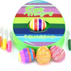 The Eggmazing Egg Decorator The Original Easter Egg Decorator Kit - Arts and Crafts Set - Includes Egg Decorating Spinner and 8 Colorful Quick Drying Non Toxic Markers [Packaging May Vary]