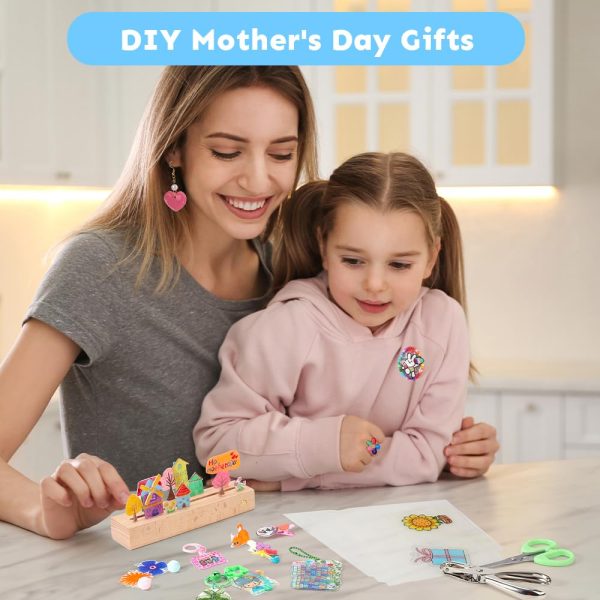Auihiay 145 Pieces Shrink Plastic Sheet Kit Include 20 PCS Shrinky Paper with 125 PCS Keychains Accessories for Kids Creative Craft, Easter Mother Day Ornament
