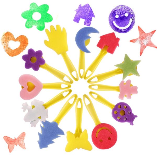 EVNEED Paint Sponges for Kids,29 pcs of Fun Paint Brushes for Toddlers.Coming with Roller,Flower Pattern Brush, Brush Set, Long Sleeve Waterproof Apron with 3 Roomy Pockets