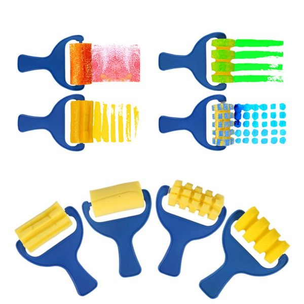 EVNEED Paint Sponges for Kids,29 pcs of Fun Paint Brushes for Toddlers.Coming with Roller,Flower Pattern Brush, Brush Set, Long Sleeve Waterproof Apron with 3 Roomy Pockets