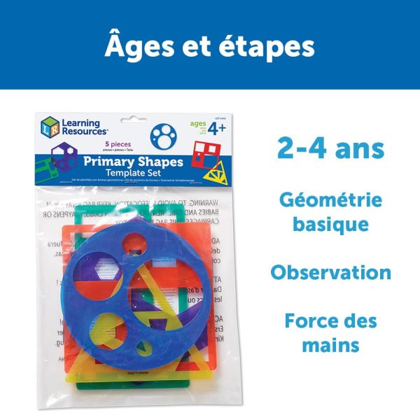 Learning Resources Primary Shapes Template Set - 5 Pieces, Ages 4+ Homeschool and Classroom Supplies, Geometric Shapes, Tracing Helper for Kids