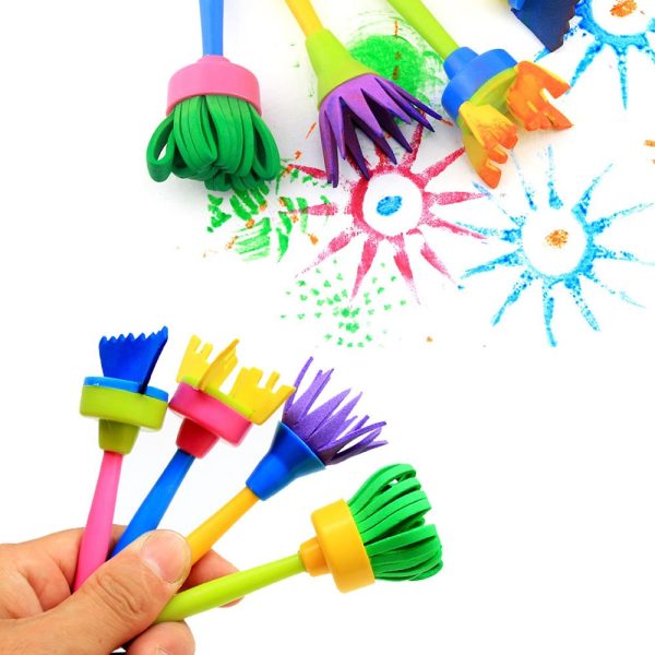EVNEED Paint Sponges for Kids,29 pcs of Fun Paint Brushes for Toddlers.Coming with Roller,Flower Pattern Brush, Brush Set, Long Sleeve Waterproof Apron with 3 Roomy Pockets