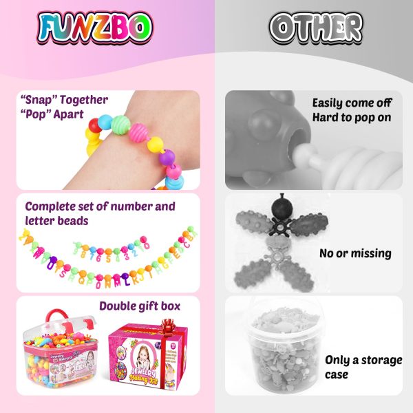 FUNZBO 520+ Snap Pop Beads - Jewelry Making Kit, Arts and Crafts for Kids Ages 4-8, Toys for 3 4 5 6 Years Old Girls Birthday Gifts Ideas, Bracelet Necklace Ring Snap Set for Little Girls