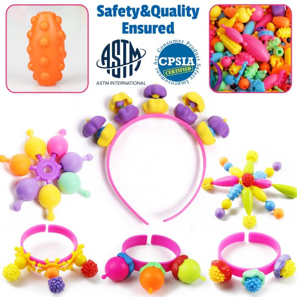 FUNZBO 520+ Snap Pop Beads - Jewelry Making Kit, Arts and Crafts for Kids Ages 4-8, Toys for 3 4 5 6 Years Old Girls Birthday Gifts Ideas, Bracelet Necklace Ring Snap Set for Little Girls