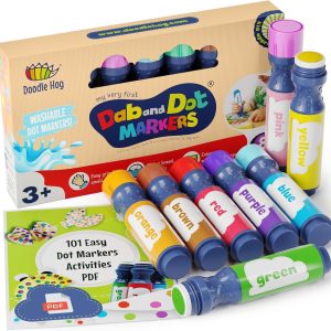 DOODLE HOG Washable Dot Markers for Toddlers 1-3 Years, 8 Colors Bingo Markers, Paint Marker for Kids Preschool, Non Toxic Arts and Crafts Supplies