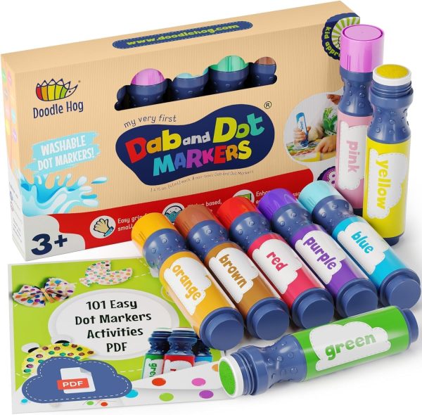 DOODLE HOG Washable Dot Markers for Toddlers 1-3 Years, 8 Colors Bingo Markers, Paint Marker for Kids Preschool, Non Toxic Arts and Crafts Supplies