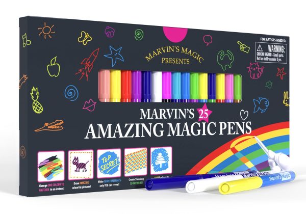Marvin's Magic - Original x 25 Amazing Marker Pens - Color Changing Magic Pen Art - Create 3D Lettering or Write Secret Messages - Includes 25 Colour Changing Pens