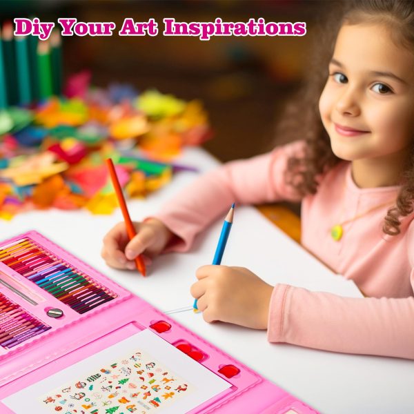 KINSPORY Art Supplies, 290 Pack Art Sets Crafts Drawing Coloring kit, Double-Side Trifold Easel, Oil Pastels, Crayons, Colored Pencils, Creative Gift for Beginners Artists Girls Boys Kids (Pink)