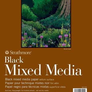 Strathmore 400 Series Mixed Media Paper, Black, Foldover Pad, 9x12 inches, 15 Sheets (184lb/300g) - Artist Paper for Adults and Students - Watercolor, Gouache, Graphite, Ink, Pencil, Marker