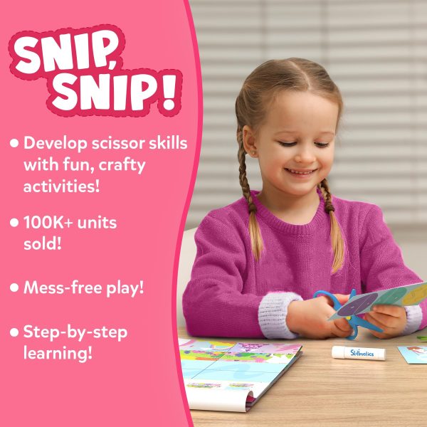 Skillmatics Scissor Skills Activity Book - Snip Snip, 25 Fun Cutting & Creative Activities for Preschoolers, 2 Child-Safe Scissors, Fine Motor Skills Craft Kit, Gifts for Kids Ages 3, 4, 5, 6, 7