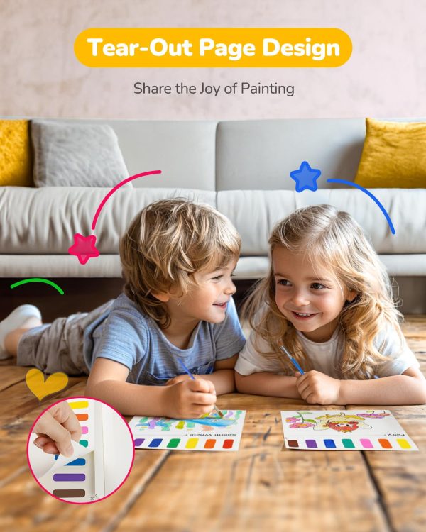 TECJOE 3 Pack Paint with Water Coloring Books for Toddlers, Watercolor Paint Set with 6 Brushes, Painting Activity for Kids Ages 4 5 6 7 8, Birthday Gifts Arts & Crafts Toy, Princess, Forest & Sea