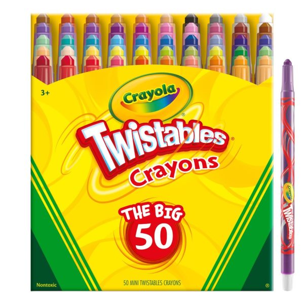 Crayola Mini Twistables Crayons for Kids (50ct), Cute School Supplies for Girls & Boys, Toddler Crayons for Coloring Books, Back to School Gifts for Kids
