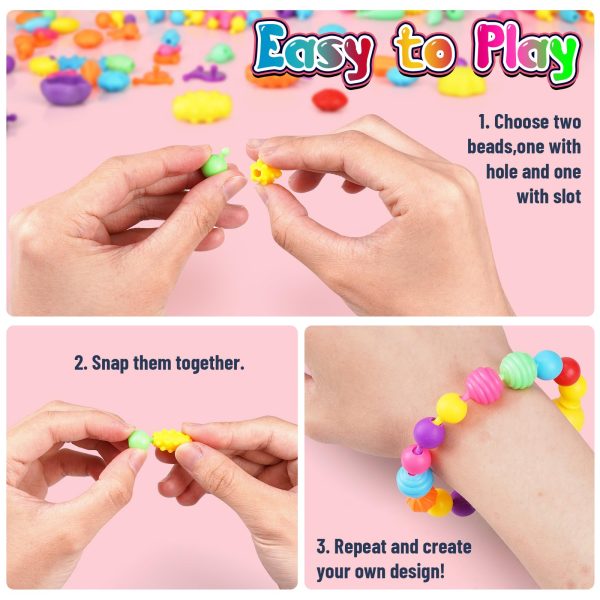 FUNZBO 520+ Snap Pop Beads - Jewelry Making Kit, Arts and Crafts for Kids Ages 4-8, Toys for 3 4 5 6 Years Old Girls Birthday Gifts Ideas, Bracelet Necklace Ring Snap Set for Little Girls