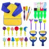 EVNEED Paint Sponges for Kids,29 pcs of Fun Paint Brushes for Toddlers.Coming with Roller,Flower Pattern Brush, Brush Set, Long Sleeve Waterproof Apron with 3 Roomy Pockets