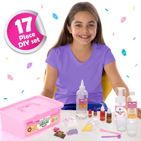 Original Stationery Mini Ice Cream Slime Kit for Girls Ages 7-12 - Small Multicolor Ice Cream Slime Maker Kit with Sprinkles (Strawberry Scented)