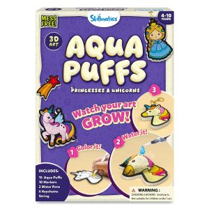 Skillmatics 3D Art Kit - Aqua Puffs Princesses & Unicorns, Mess-Free Paint by Number Craft for Kids, DIY Color & Inflate Activity, Travel & Creative Gift for Girls & Boys Ages 4, 5, 6, 7, 8, 9, 10