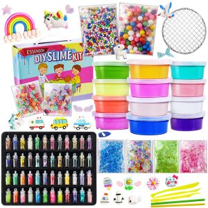 ESSENSON Slime Kit - Slime Supplies Slime Making Kit for Girls Boys, Kids Art Craft, Crystal Clear Slime, Glitter, Slime Charms, Fishbowl Beads Girls Toys Gifts for Kids Age 3+ Year Old