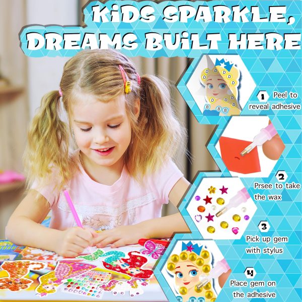 sinceroduct Diamond Art Kits for Kids with 6 Princess and Animals Stickers, 3 Gem Art Keychains and Suncatchers, Make Your Own Arts & Crafts, Christmas and Birthday Gifts for Girls Aged 4-8+