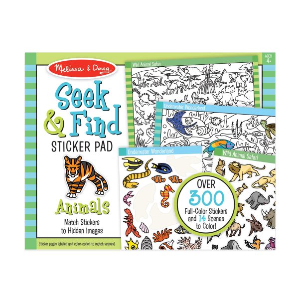 Melissa & Doug Seek and Find Sticker Pad, Animals (400+ Stickers, 14 Scenes to Color) Search and Find Sticker Pads, Arts and Crafts Activity for Kids Ages 4+ - FSC-Certified