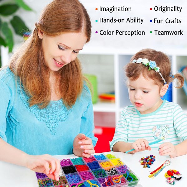 INSCRAFT Rubber Band Refill Kit, Over 11000 Rubber Bands, 28 Colors with Container, 600 Clips, 200 Beads, 52 ABC Beads, Premium Bracelet Making Refill Kit for Girls Kids
