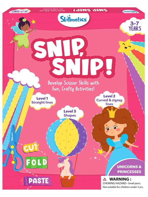 Skillmatics Scissor Skills Activity Book - Snip Snip, 25 Fun Cutting & Creative Activities for Preschoolers, 2 Child-Safe Scissors, Fine Motor Skills Craft Kit, Gifts for Kids Ages 3, 4, 5, 6, 7