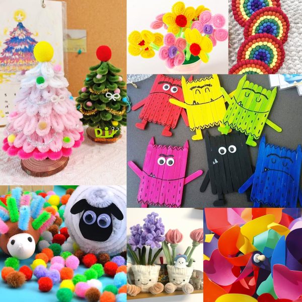 FUNZBO Arts and Crafts Supplies for Kids - Craft Kit with Glitter Glue Stick, Pipe Cleaners Pom Poms Craft & Craft Tools, DIY School Supplies Kit, Girls Toys, Birathday Gifts for Girls Boys Age 4+