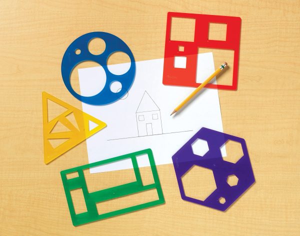Learning Resources Primary Shapes Template Set - 5 Pieces, Ages 4+ Homeschool and Classroom Supplies, Geometric Shapes, Tracing Helper for Kids