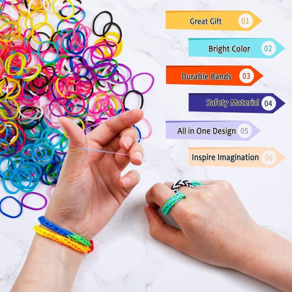 INSCRAFT Rubber Band Refill Kit, Over 11000 Rubber Bands, 28 Colors with Container, 600 Clips, 200 Beads, 52 ABC Beads, Premium Bracelet Making Refill Kit for Girls Kids