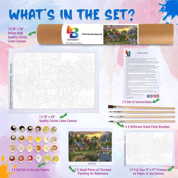 Ledgebay Paint by Numbers Kit for Adults: Beginner to Advanced Number Painting Kit - Fun DIY Arts & Crafts | Color by Numbers for Adults - Kits Include - (Mountain Paradise 16" x 20" Unframed)