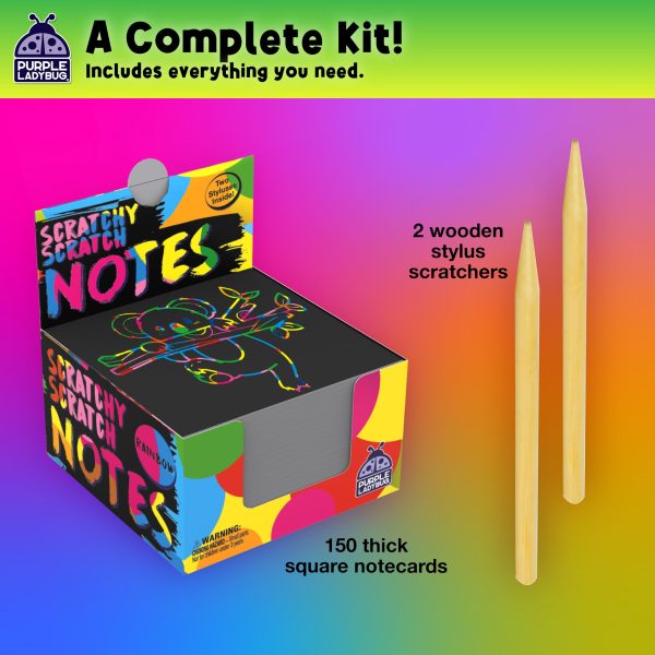 PURPLE LADYBUG 150 Rainbow Scratch Art Mini Notes - Arts and Crafts Supplies, Fun & Colorful Scratch Paper for Kids & Teens Gift, Classroom School Supplies, Back to School Gift, Travel, Camping