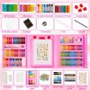 KINSPORY Art Supplies, 290 Pack Art Sets Crafts Drawing Coloring kit, Double-Side Trifold Easel, Oil Pastels, Crayons, Colored Pencils, Creative Gift for Beginners Artists Girls Boys Kids (Pink)