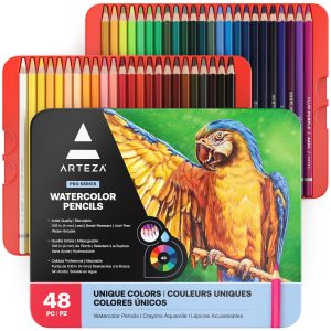 ARTEZA 48 Watercolor Pencils, Water Colored Pencils Set for Artists, Water Color Pencils in Tin Box for Adults