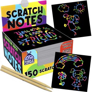 PURPLE LADYBUG 150 Rainbow Scratch Art Mini Notes - Arts and Crafts Supplies, Fun & Colorful Scratch Paper for Kids & Teens Gift, Classroom School Supplies, Back to School Gift, Travel, Camping