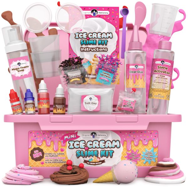 Original Stationery Mini Ice Cream Slime Kit for Girls Ages 7-12 - Small Multicolor Ice Cream Slime Maker Kit with Sprinkles (Strawberry Scented)