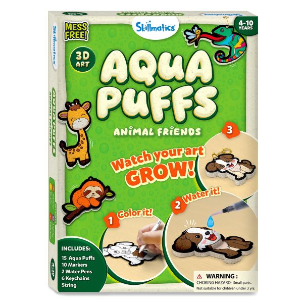 Skillmatics 3D Art Kit - Aqua Puffs Animals, Mess-Free Paint by Number Craft for Kids, DIY Color & Inflate Activity, Travel & Creative Gift for Girls & Boys Ages 4, 5, 6, 7, 8, 9, 10