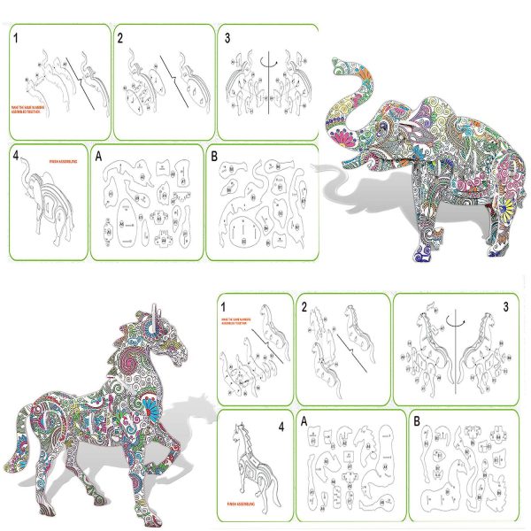 KAZOKU 3D Coloring Puzzle Set, Arts and Crafts for Girls&Boys Ages 6-12 Toys 4 Animals Puzzles with 12 Coloring Pens Supplies Fun Painting Kit Kids Age 8 9 10 11 12 Birthday Children's Day Gift