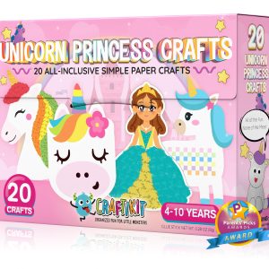 Craftikit® 20 Award-Winning Princess & Unicorn Crafts for Kids Ages 3-10 Years, All-Inclusive Toddler Arts and Craft Kits for Kids, Fun Toddler Craft Box for Girls in Preschool