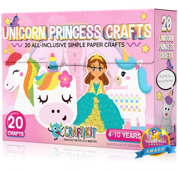 Craftikit® 20 Award-Winning Princess & Unicorn Crafts for Kids Ages 3-10 Years, All-Inclusive Toddler Arts and Craft Kits for Kids, Fun Toddler Craft Box for Girls in Preschool