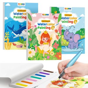 TECJOE 3 Pack Paint with Water Coloring Books for Toddlers, Watercolor Paint Set with 6 Brushes, Painting Activity for Kids Ages 4 5 6 7 8, Birthday Gifts Arts & Crafts Toy, Princess, Forest & Sea