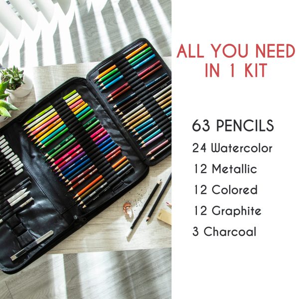 Zenacolor 74 Pack Drawing Kit with Drawing Pencils - Drawing Set for Sketching, Pro Sketch Art Supplies with Sketch Book, Colored, Graphite, Charcoal, Watercolor & Metallic Pencil for Adults and Kids