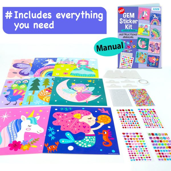 EZCRA Easy Arts and Crafts for Kids - Fun Gem Sticker Kit - 8 Unicorn Princess Themes, 990+ Stickers - Gem Art for Kids - Diamond Art Kits - Gifts for Girls Ages 3-8