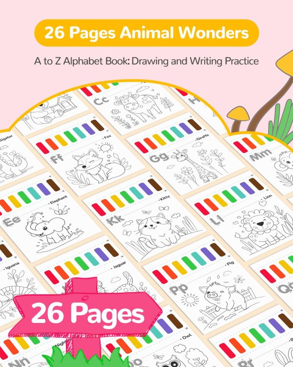TECJOE Paint with Water Coloring Books for Toddlers, A to Z 26 Pages Animal Watercolor Paint Set with 3 Brushes, Mess Free Painting Activity for Kids Ages 4 5 6 7 8, Christmas Gifts Arts & Crafts Toy