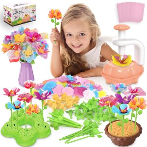 Fabric Flower Bouquets Toys for Toddlers and Girls Ages 3 4 5 6 7 8 9, Arts & Crafts Kit for 4-8 Year Old Kids, Ideal Festive Xmas Gifts for Preschool Girls, Educational Handmade DIY Activity Set