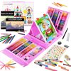 KINSPORY Art Supplies, 290 Pack Art Sets Crafts Drawing Coloring kit, Double-Side Trifold Easel, Oil Pastels, Crayons, Colored Pencils, Creative Gift for Beginners Artists Girls Boys Kids (Pink)