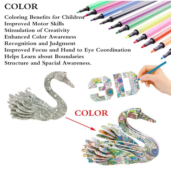 KAZOKU 3D Coloring Puzzle Set, Arts and Crafts for Girls&Boys Ages 6-12 Toys 4 Animals Puzzles with 12 Coloring Pens Supplies Fun Painting Kit Kids Age 8 9 10 11 12 Birthday Children's Day Gift