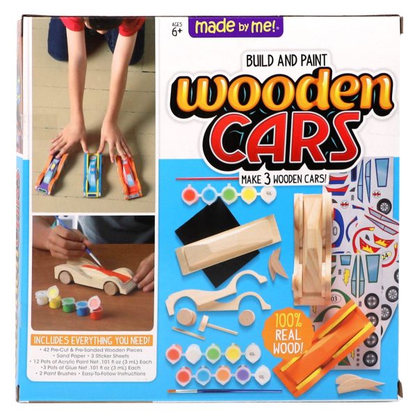 Made By Me Build & Paint Your Own Wooden Cars by Horizon Group USA, DIY Wood Craft Kit, Easy to Assemble & Paint 3 Race Cars, Multicolored