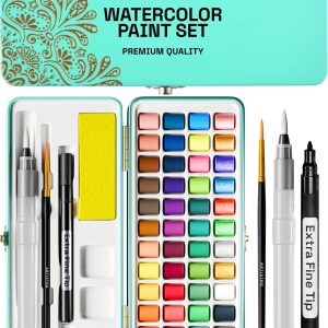 ARTISTRO Watercolor Paint Set Portable, Palette Set with Metallic Colors for Workbooks - Mini Travel Painting Kit for Artists, Professionals, Adults, Kids, Girls&Boys - Art Supplies, Christmas Gift