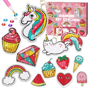 TOY Life Diamond Art Kits for Kids with Keychains, Unicorn Diamond Painting Kits for Kids, Gem Art Diamond Dots for Girls Age 8-12